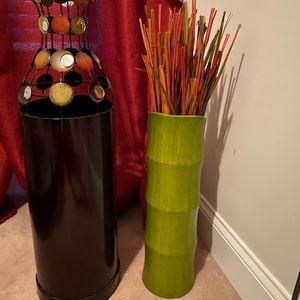 Circle sphere brown Vases wooden green vase